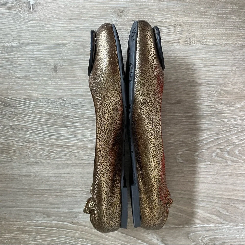 Tory Burch Reva Travel Ballet Flats Bronze Metallic Pebbled Leather Size 7